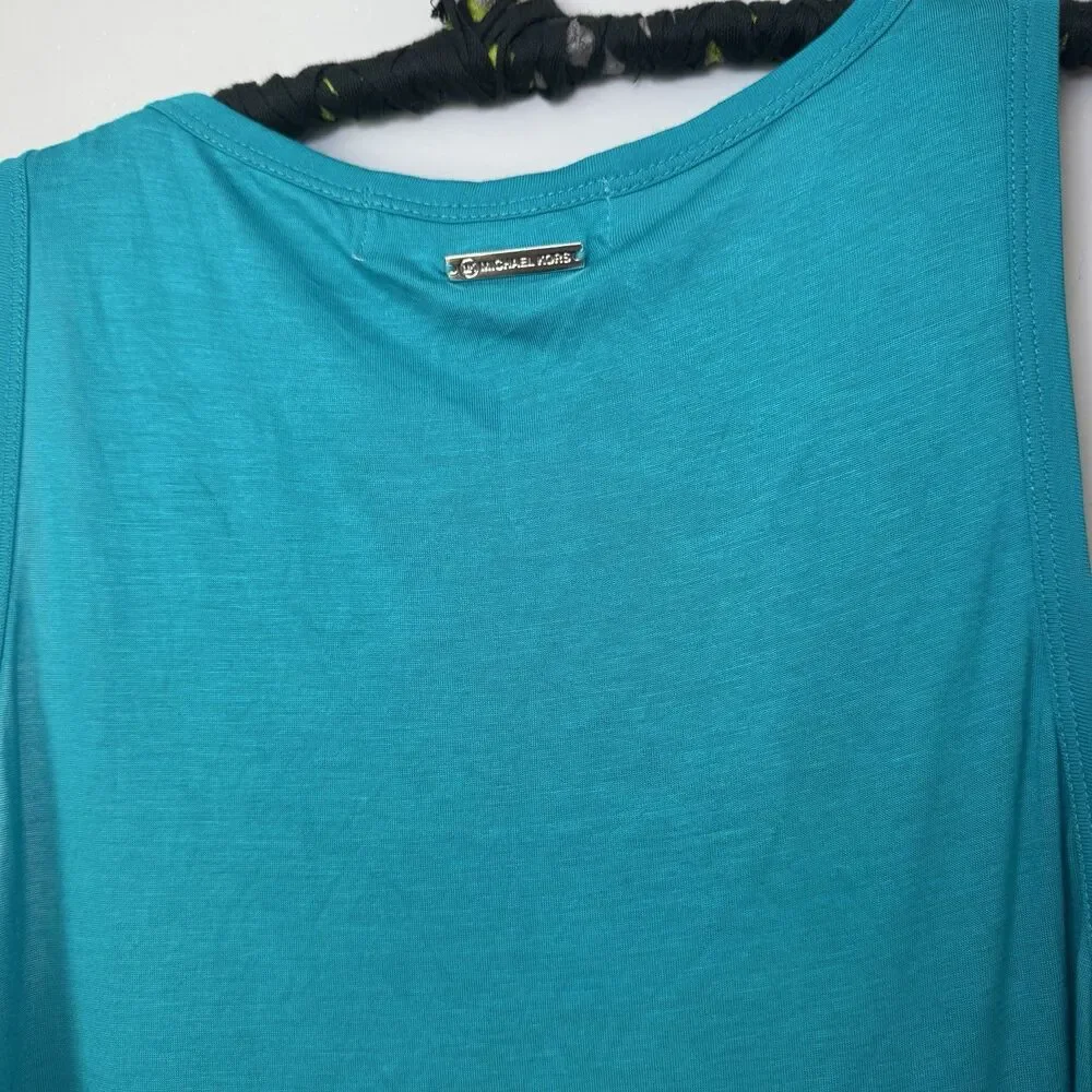 Michael Kors Teal Embellished Rhinestone Y2K Tank Top Sz XS Bling